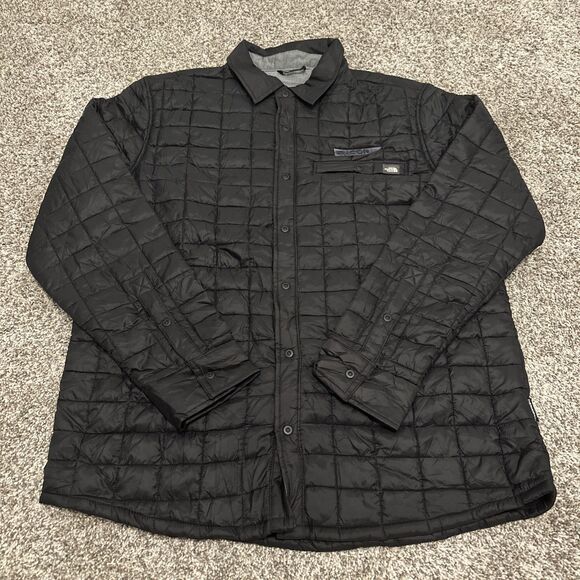 The North Face Shirt Jacket Men’s Large Black ThermoBall Eco Quilted Snap Front - Picture 1 of 8